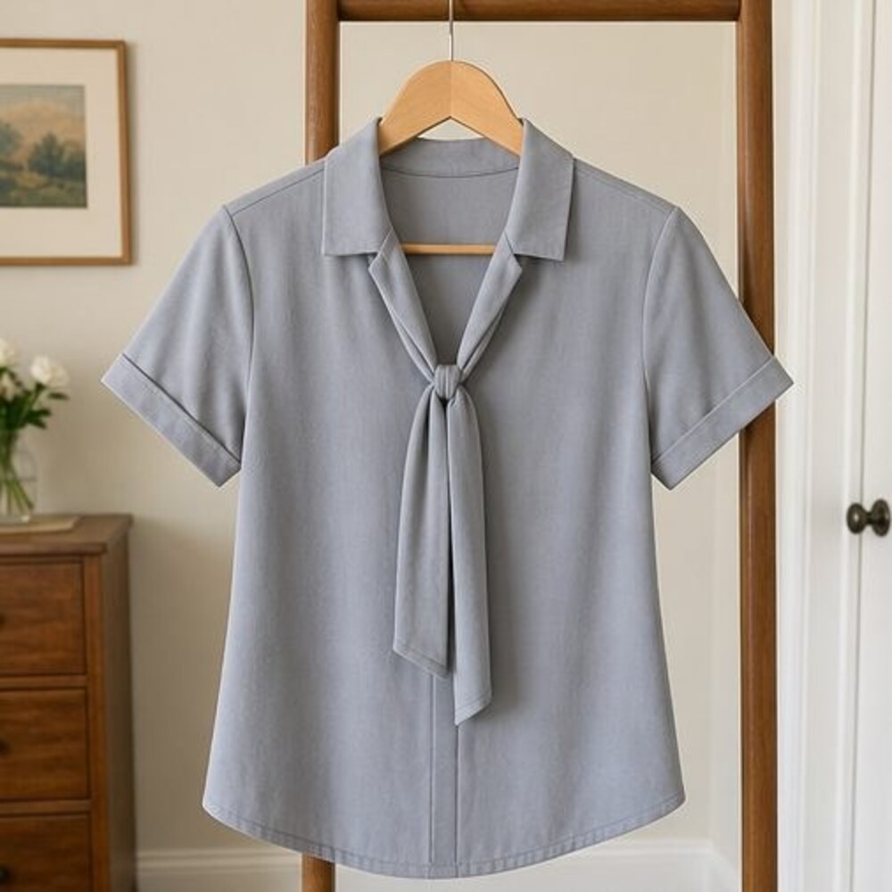 Gray Tie Neck Blouse